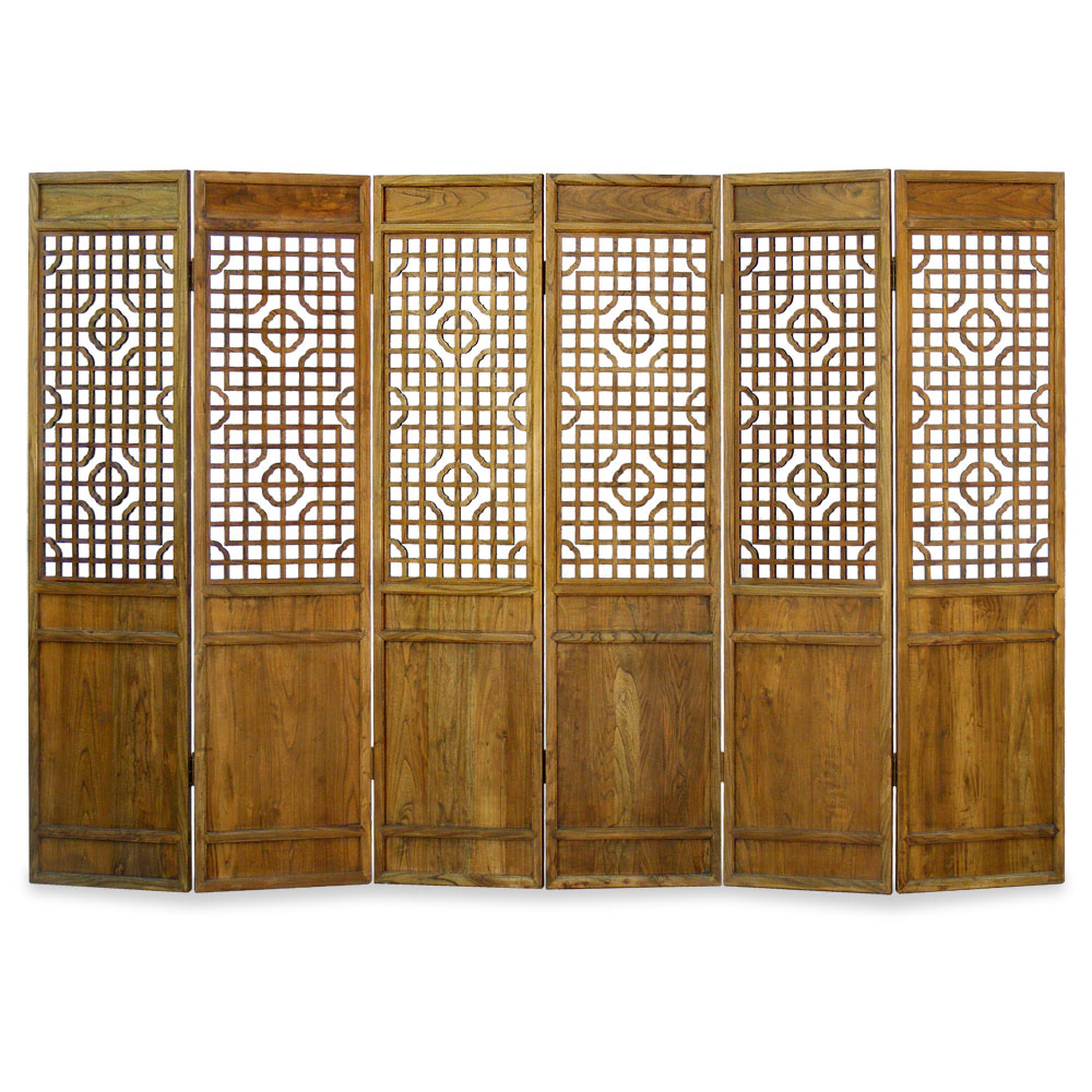 Grand Elmwood Panel Oriental Floor Screen