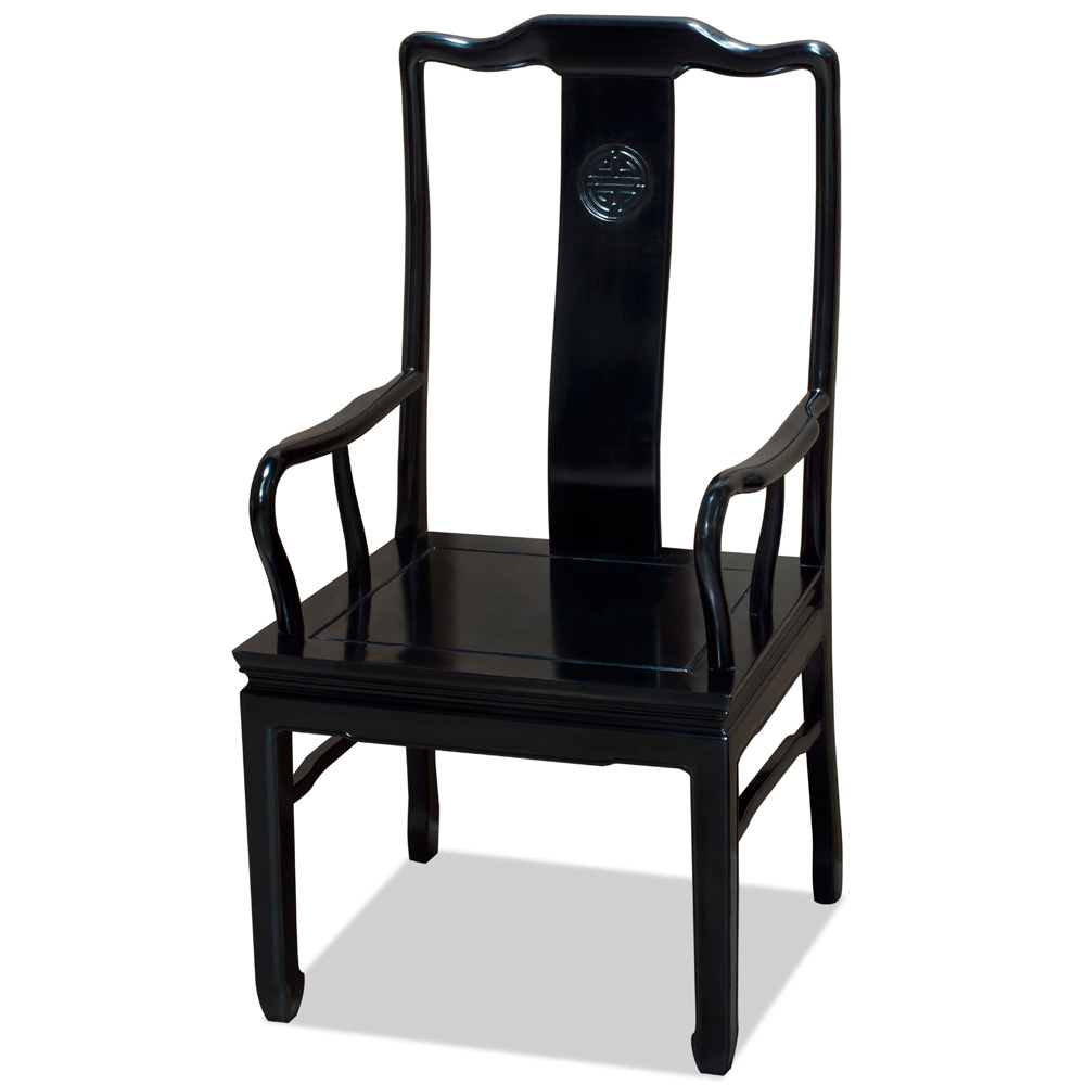 Black Rosewood Chinese Longevity Arm Chair