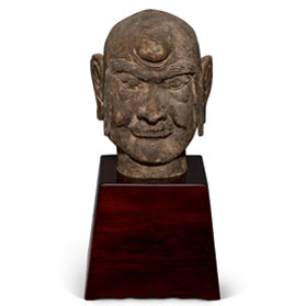 Distressed Wooden Head Asian Sculpture