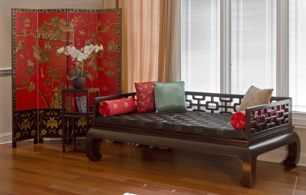 Chinese Daybed and Floor Screen