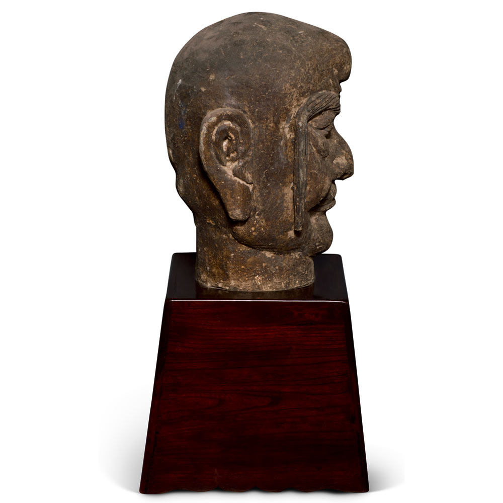 Distressed Wooden Head Asian Sculpture