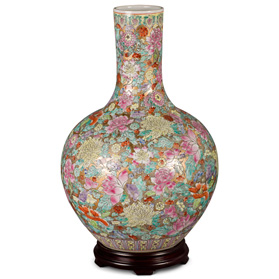 Hand Painted Imperial Canton Porcelain Chinese Floral Temple Vase