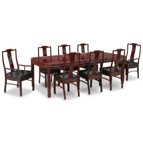 Dark Cherry Rosewood Chinese Longevity Rectangle Dining Set - with FREE Inside Delivery