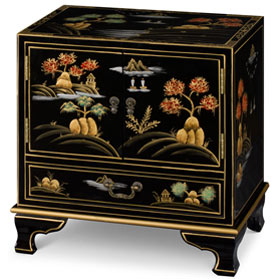 Black Chinoiserie Scenery Accent Cabinet