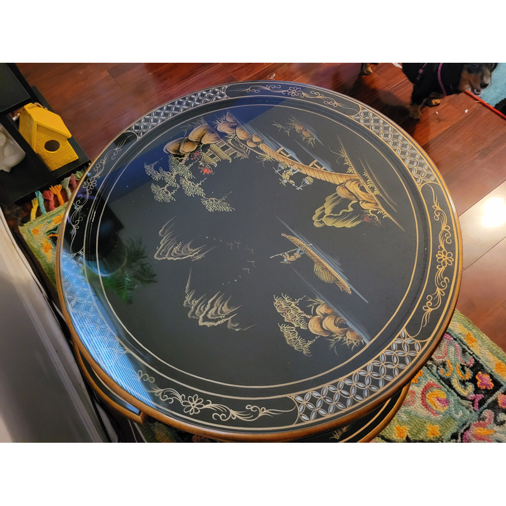 Asian black lacquer coffee table set