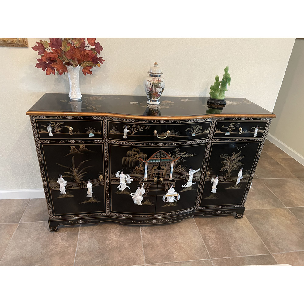 Customer's Asian black lacquer mother of pearl cabinet