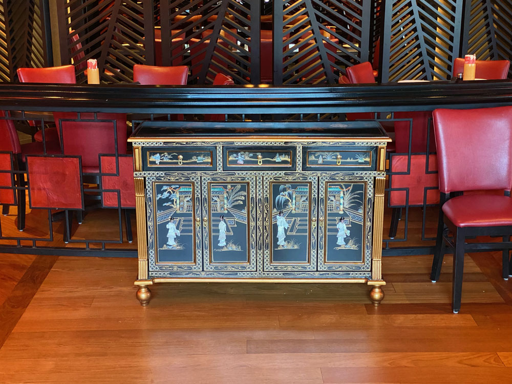 Customer's Asian furnishing mother of pearl black lacquer cabinet