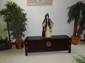 Customer's Asian furnishing elmwood ming low kang cabinet