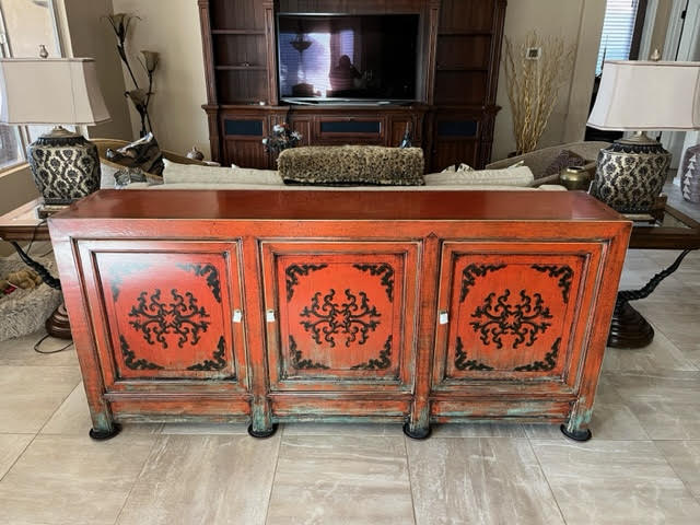 Customer's Asian furnishing orange elmwood tibetan sideboard
