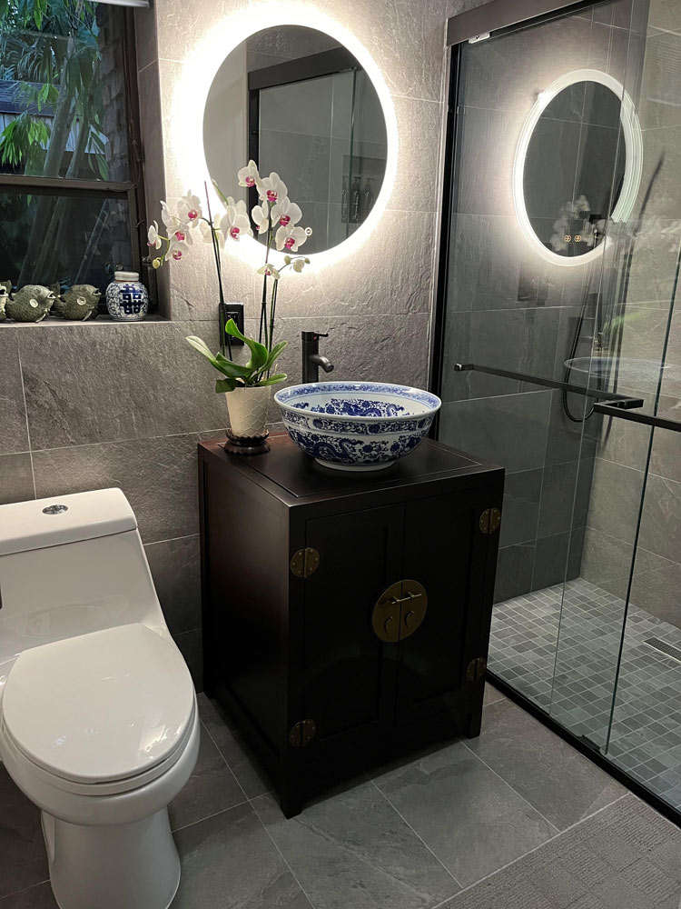 Customer's Chinese furnishing black elmwood vanity cabinet