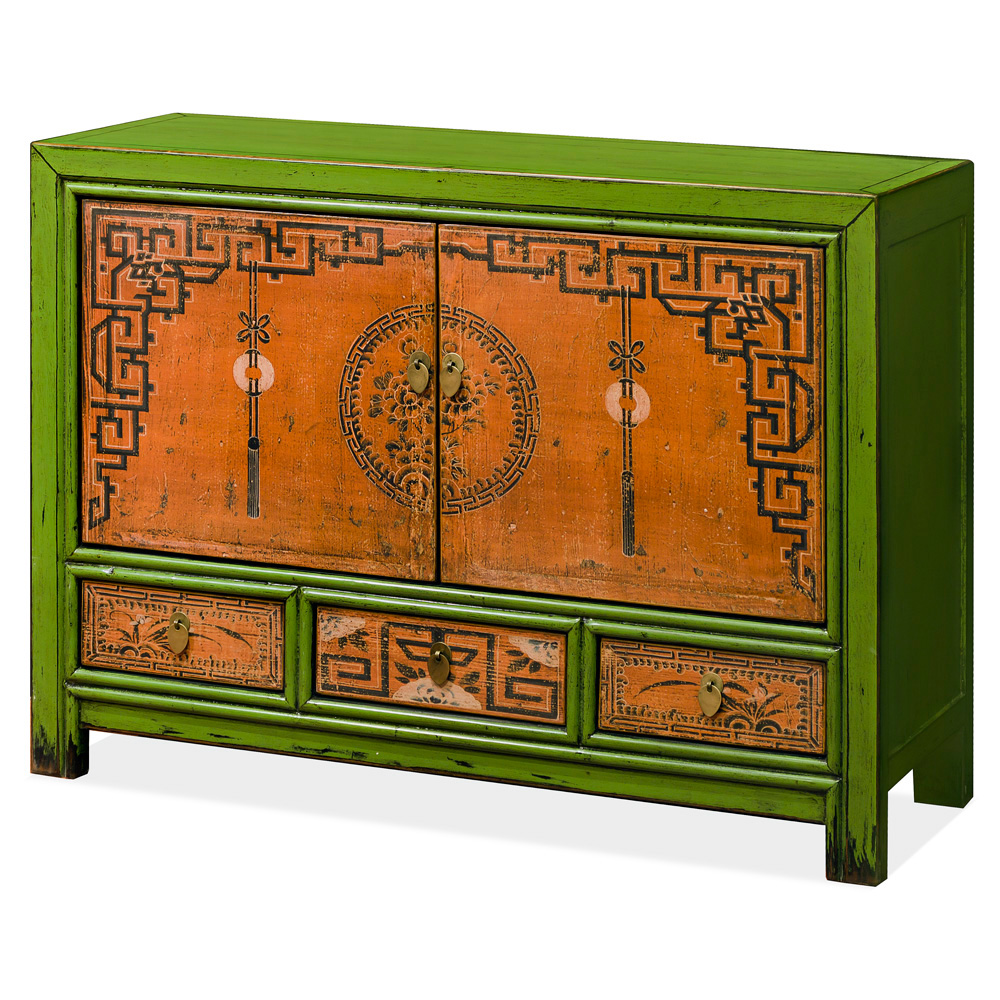 China Furniture Online Distressed Orange and Green Elmwood Tibetan Cabinet … 