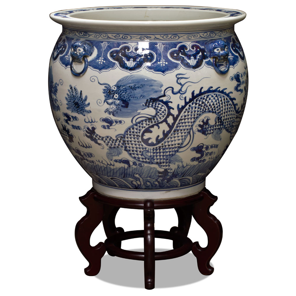 Chinese Blue and White Fishbowl Planter