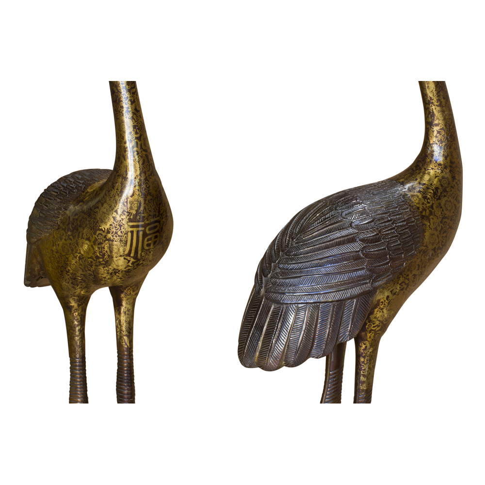 61 Inch Hand Forged Bronze Longevity Pair of Cranes