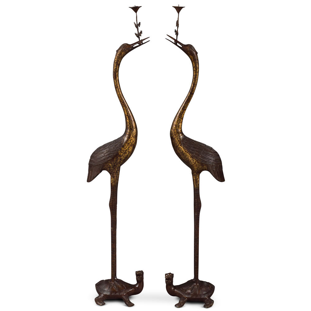 47 Inch Hand Forged Bronze Longevity Pair of Cranes