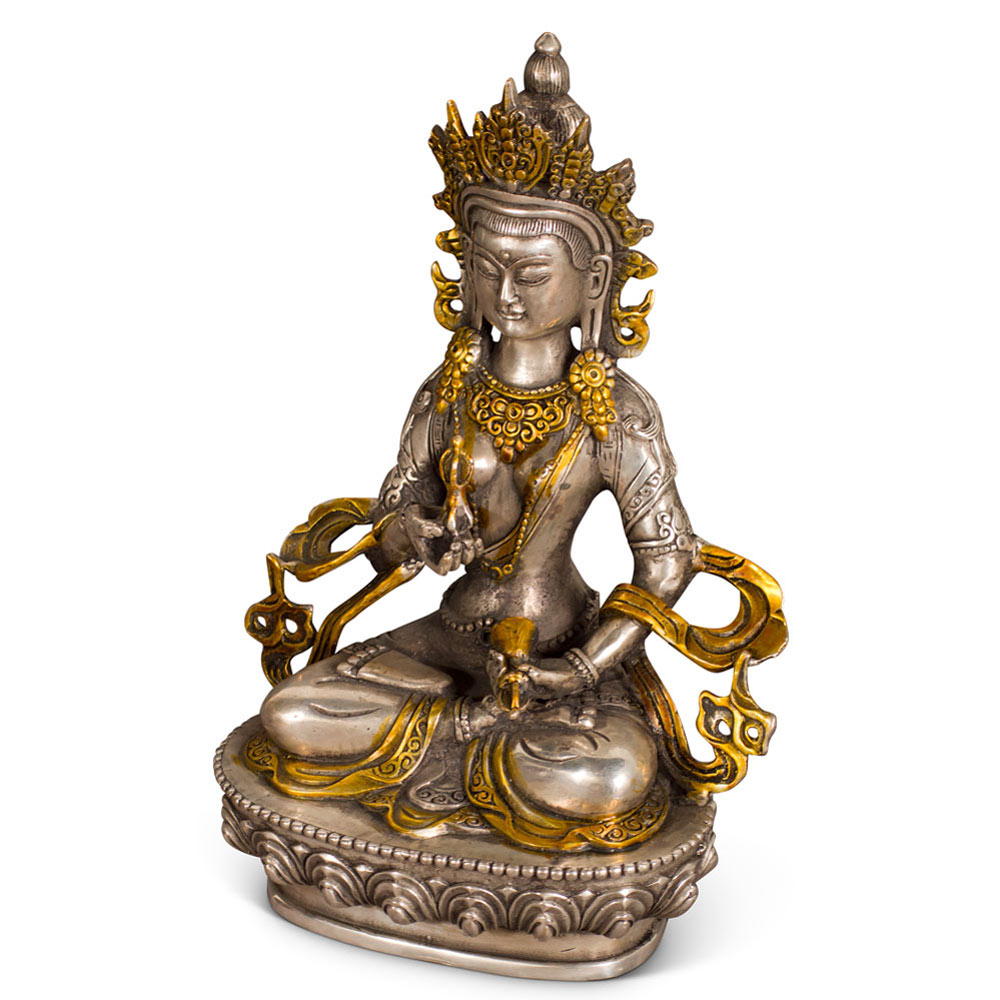 Silver Plated Tibetan Bodhisattva Buddha Statue