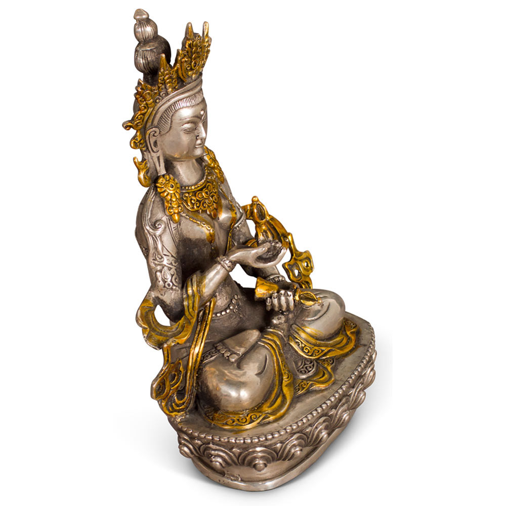Silver Plated Tibetan Bodhisattva Buddha Statue