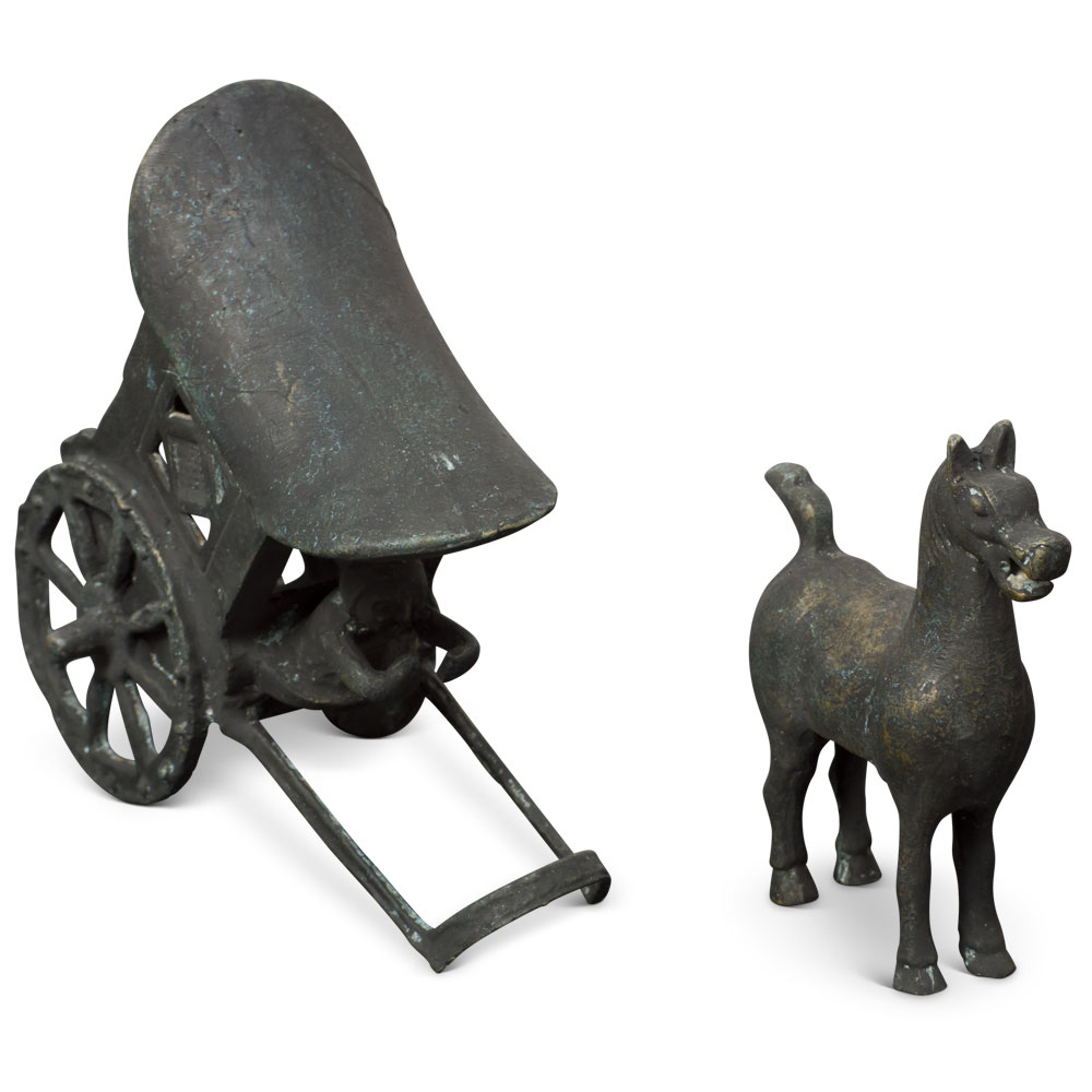Bronze Palace Horse Pull Carriage Asian Sculpture