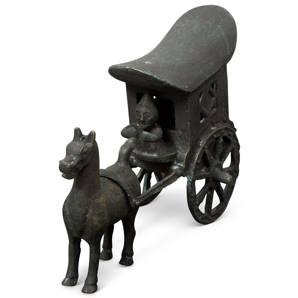 Bronze Palace Horse Pull Carriage Asian Sculpture