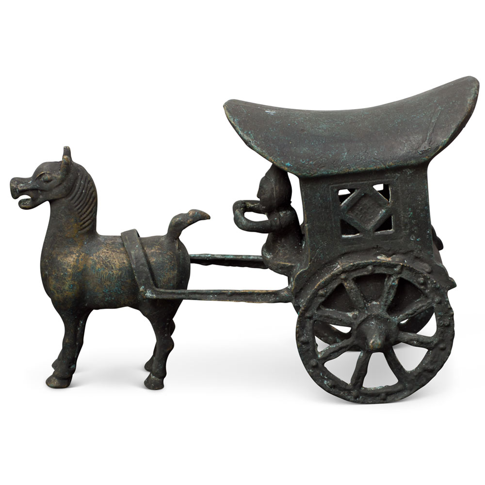 Bronze Palace Horse Pull Carriage Asian Sculpture
