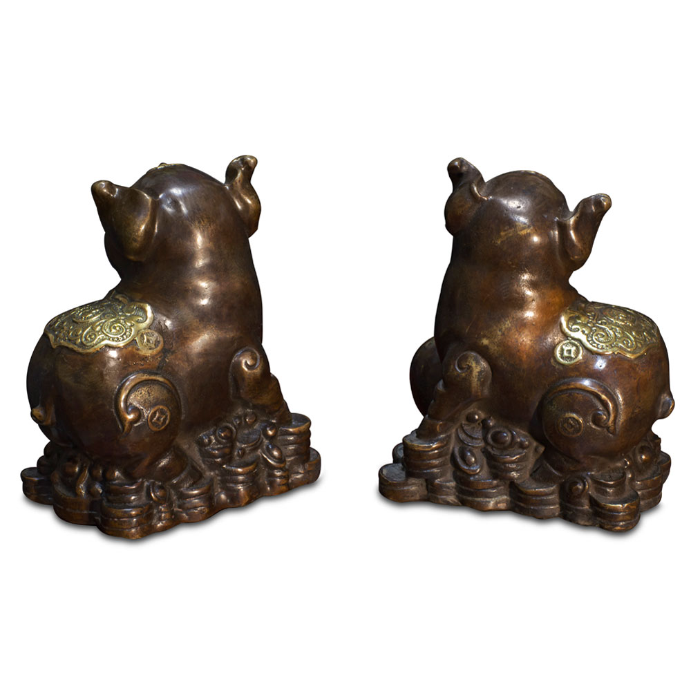 Bronze Lucky Boars Chinese Figurines Set