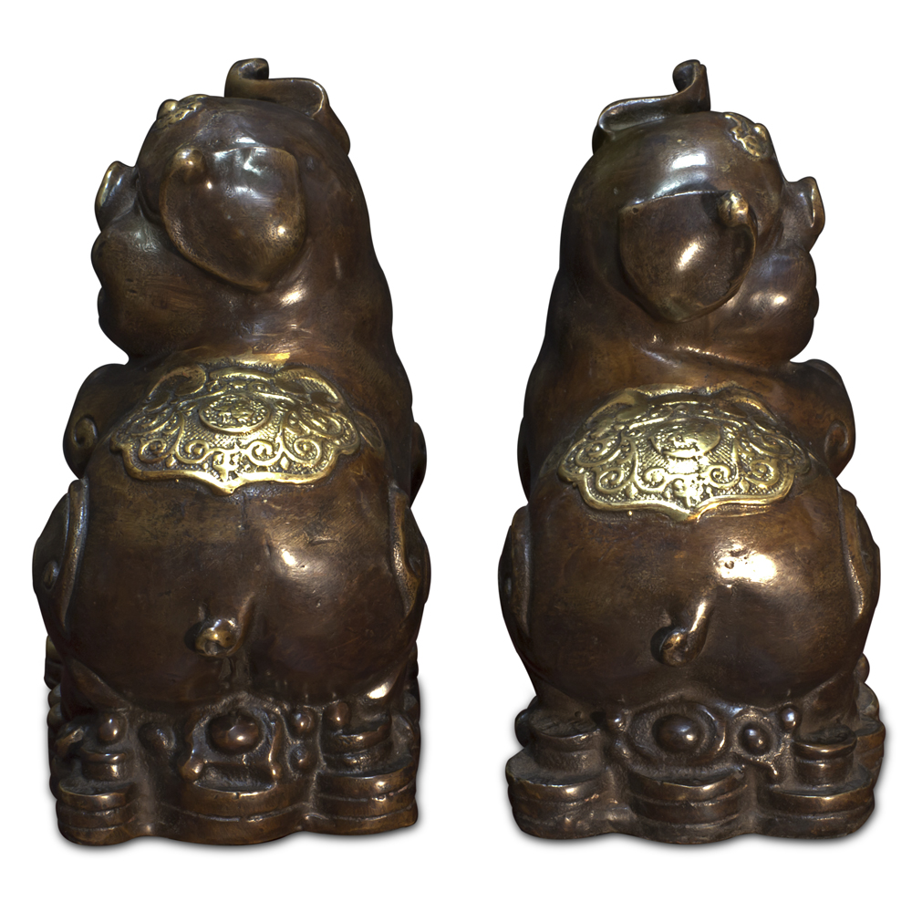Bronze Lucky Boars Chinese Figurines Set