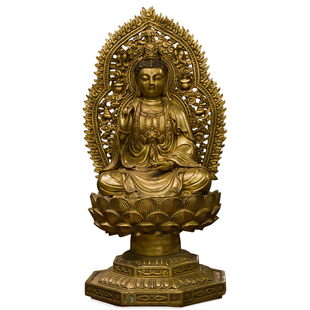 Bronze Guanyin Asian Statue with Willow Branch