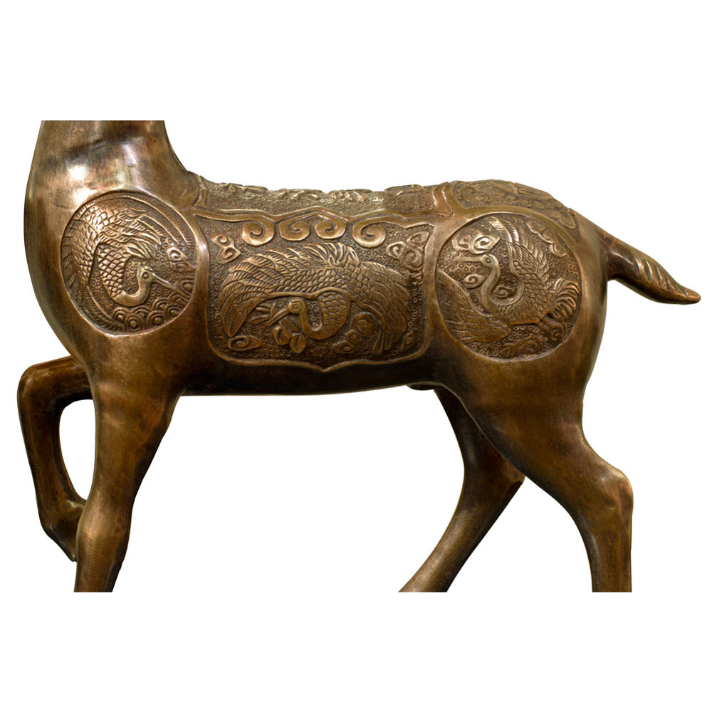 Bronze Chinese Prosperity Ring Deer Statues