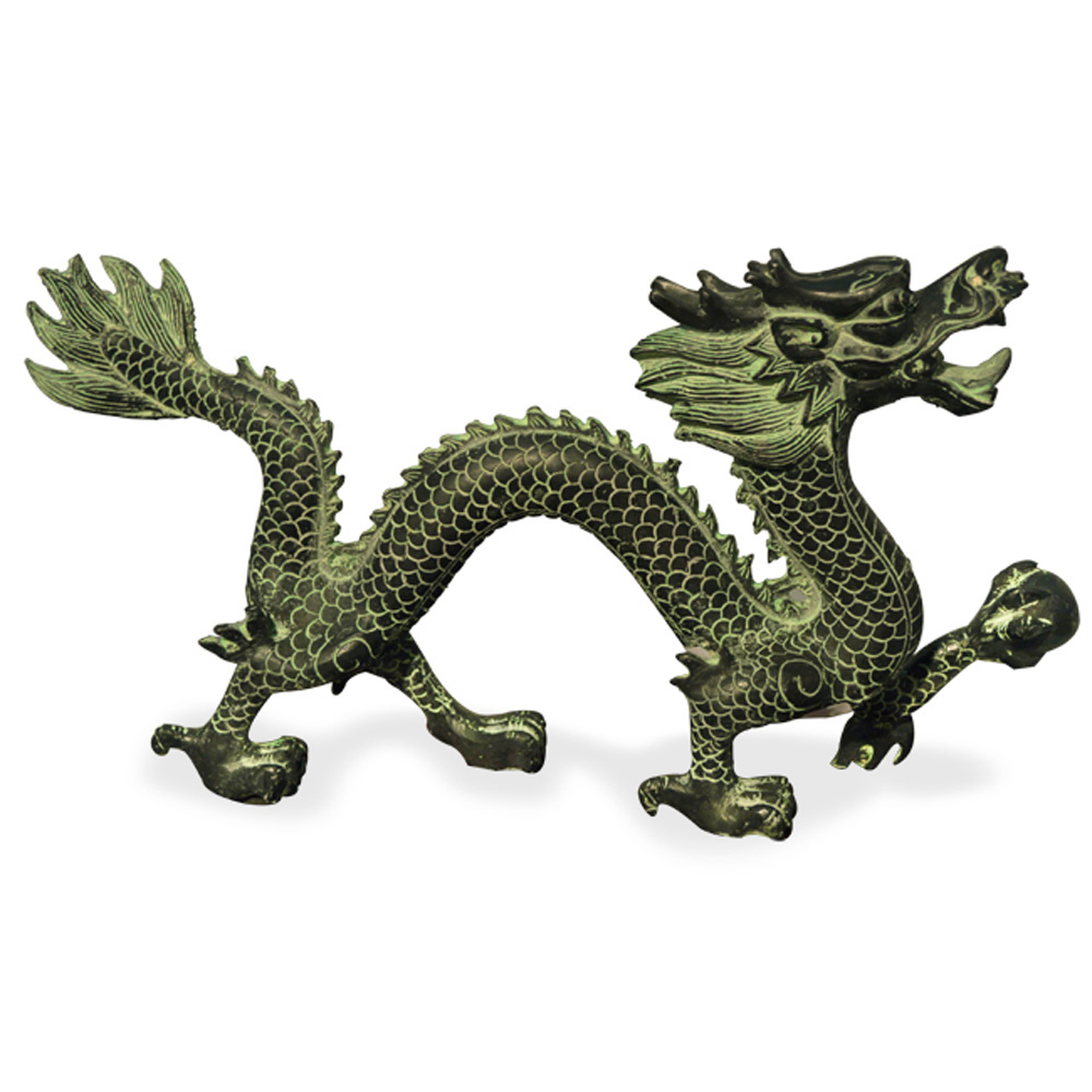 Patina Bronze Prosperity Dragon Oriental Figurine