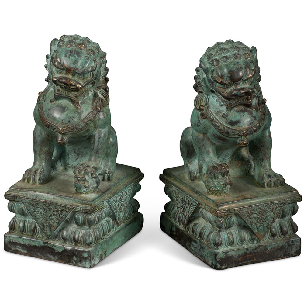 Hand Forged Bronze Chinese Imperial Palace Guardian Foo Dogs