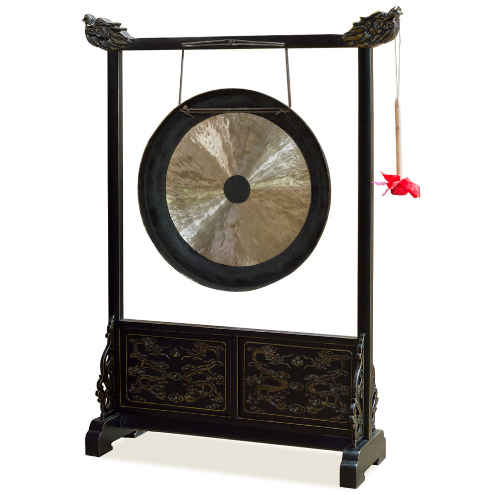 Brass Imperial Palace Chinese Gong With Dragon Embellished Frame