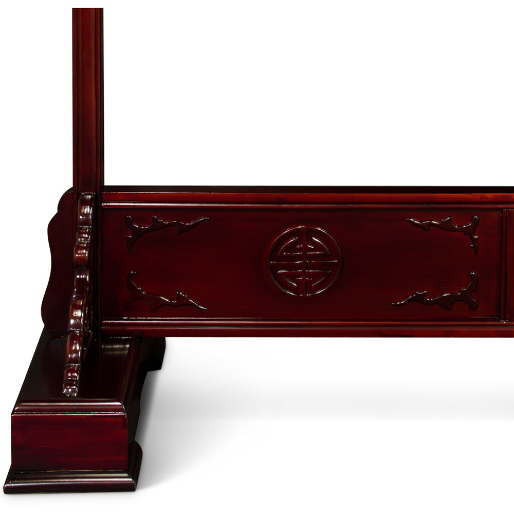 Chinese Brass Gong with Cherry Finish Longevity Motif Rosewood Stand