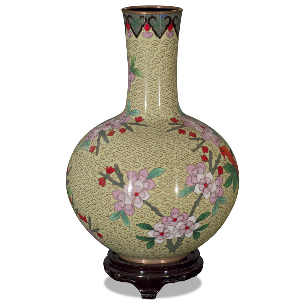 Yellow Peking Floral Motif Cloisonne Vase