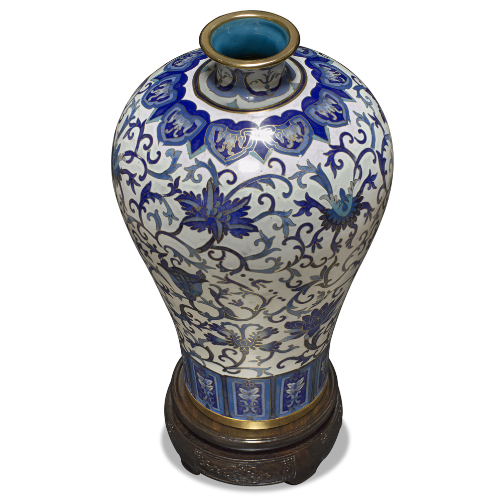 Blue and White Imperial Vine Motif Cloisonne Vase