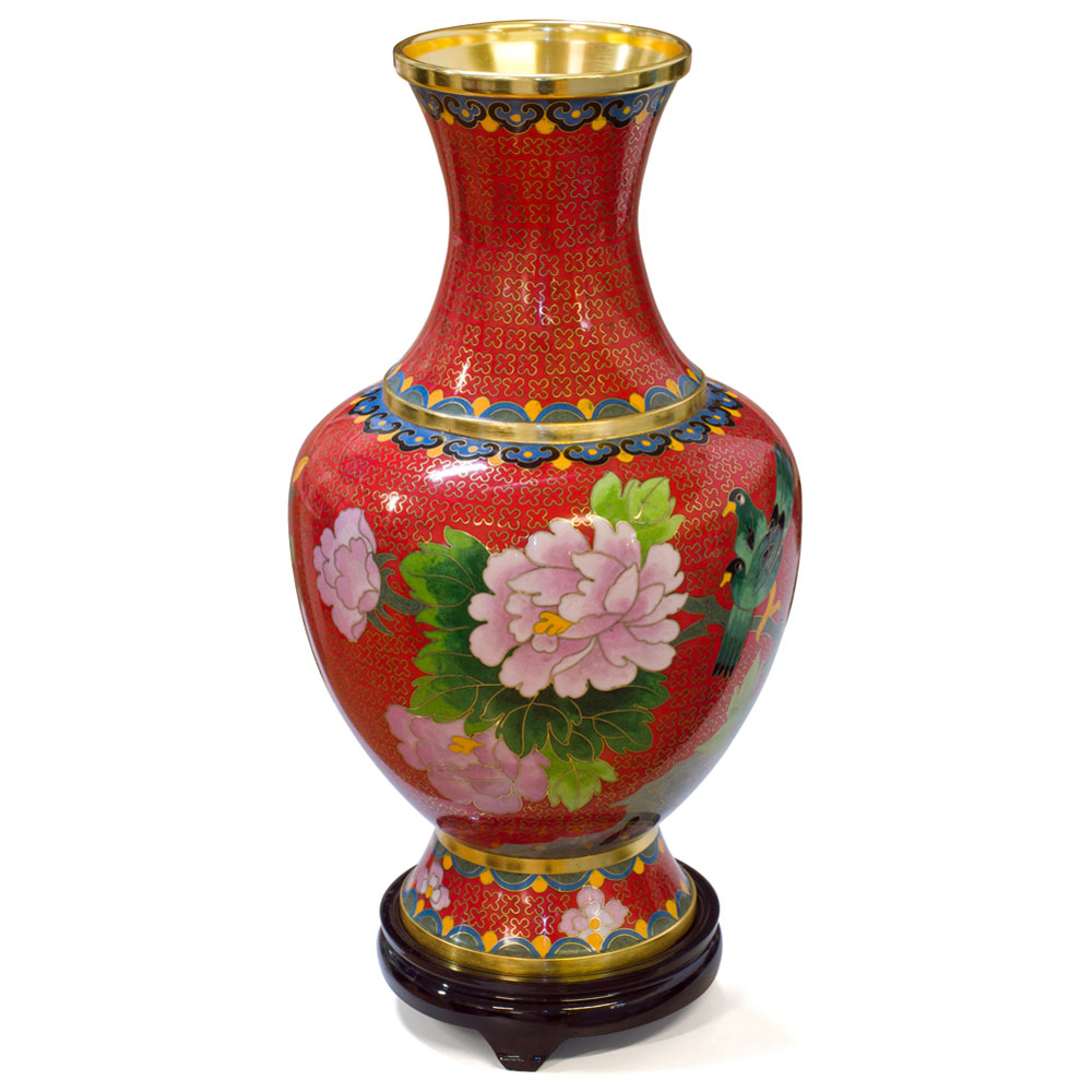 Red Floral Motif Oriental Cloisonne Vase