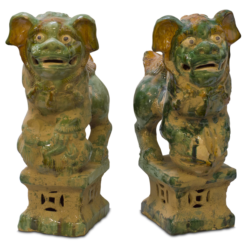 Tang Tri-Color Glazed Ceramic Chinese Foo Dog Set