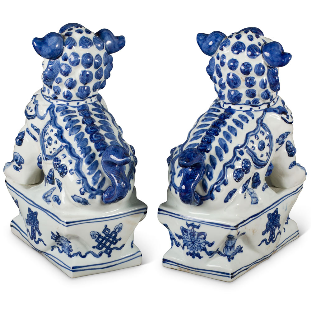 Set of 2 Blue and White Qing Dynasty Foo Dogs