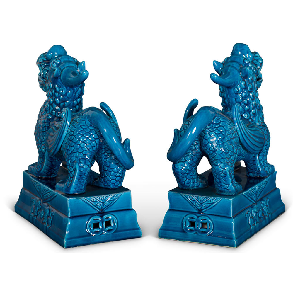 Blue Porcelain Standing Chinese Pixiu Set