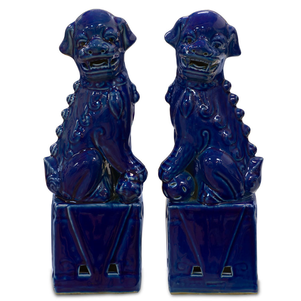 Dark Blue Porcelain Chinese Foo Dog Set