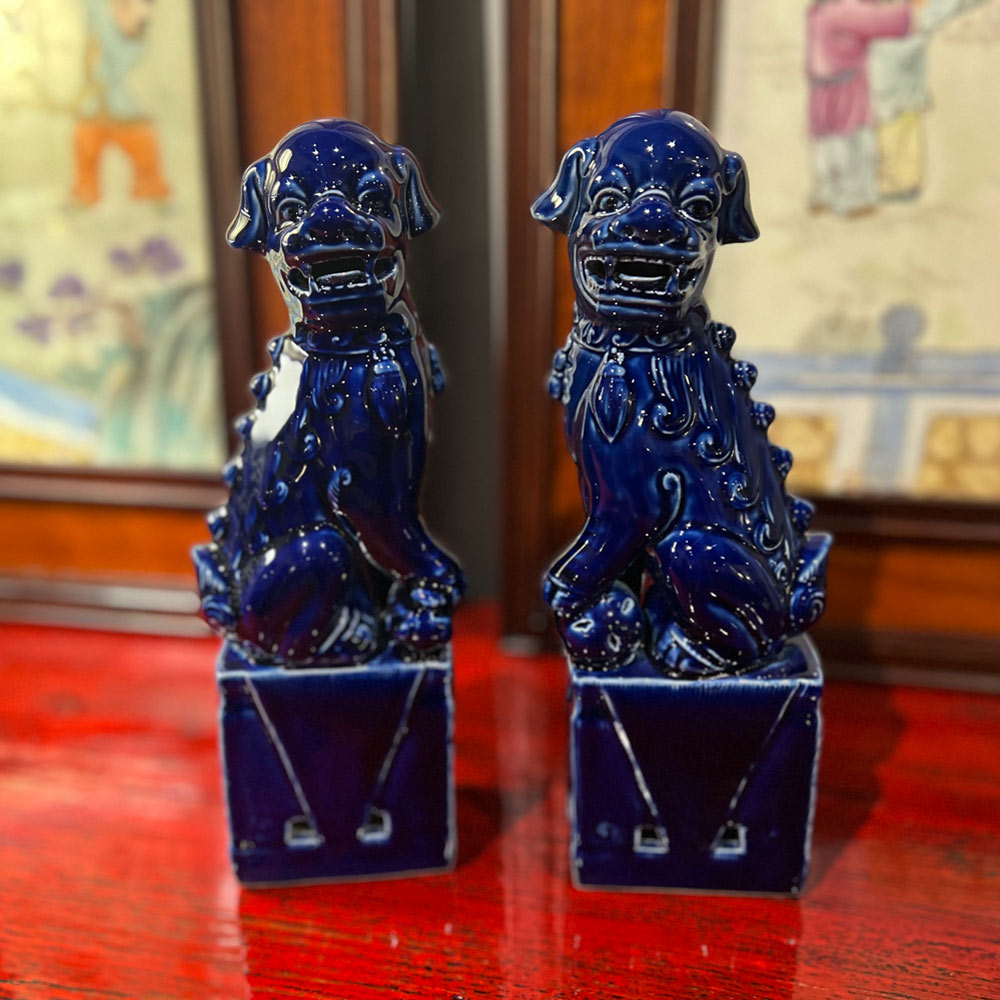 Dark Blue Porcelain Chinese Foo Dog Set