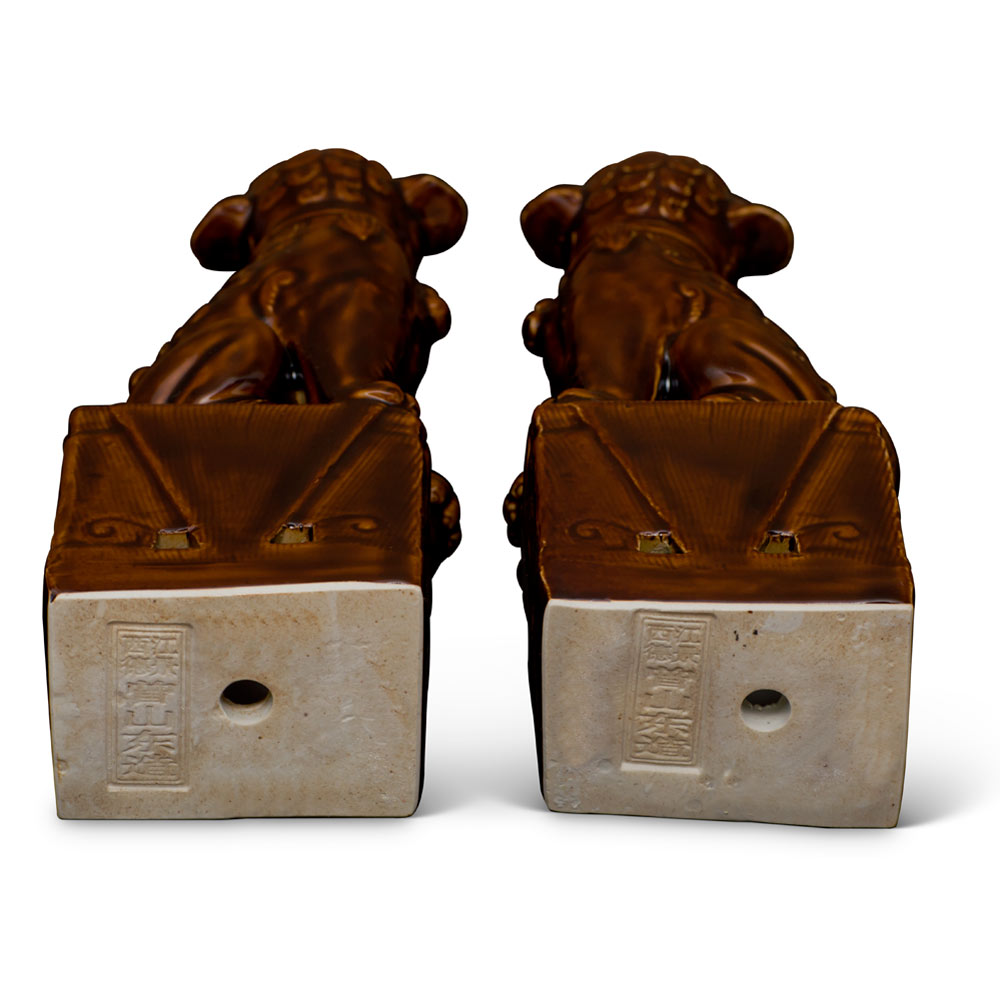 Brown Porcelain Chinese Foo Dog Set