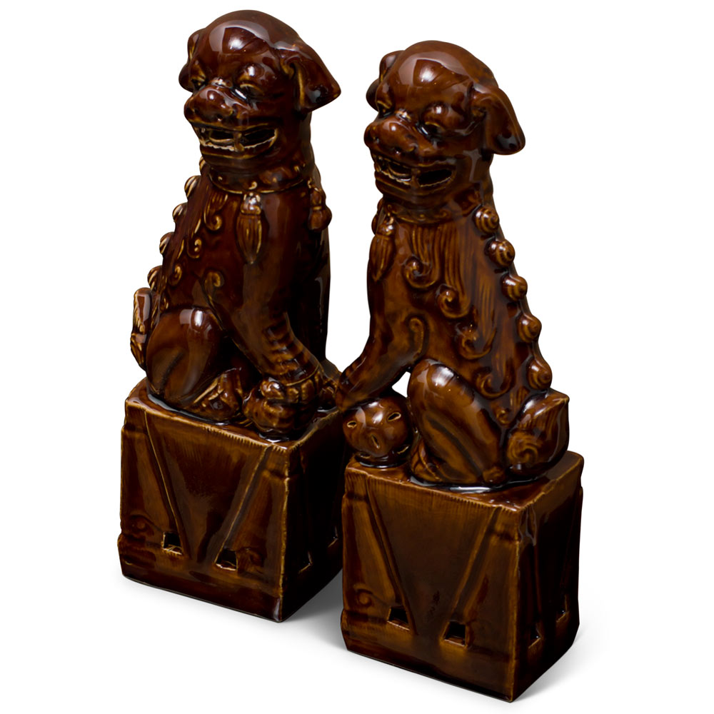 Brown Porcelain Chinese Foo Dog Set