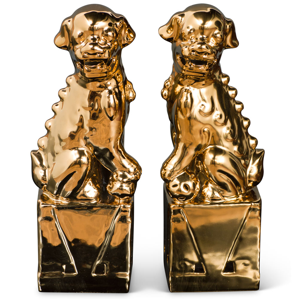 Gold Porcelain Chinese Foo Dog Set