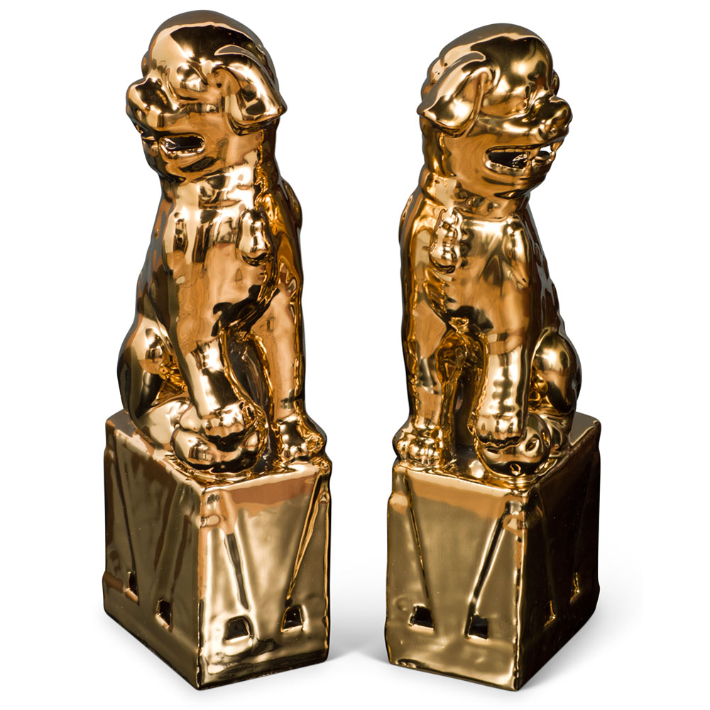 Gold Porcelain Chinese Foo Dog Set