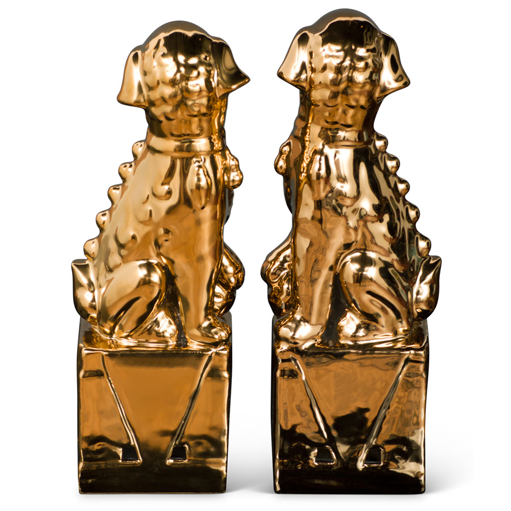 Gold Porcelain Chinese Foo Dog Set
