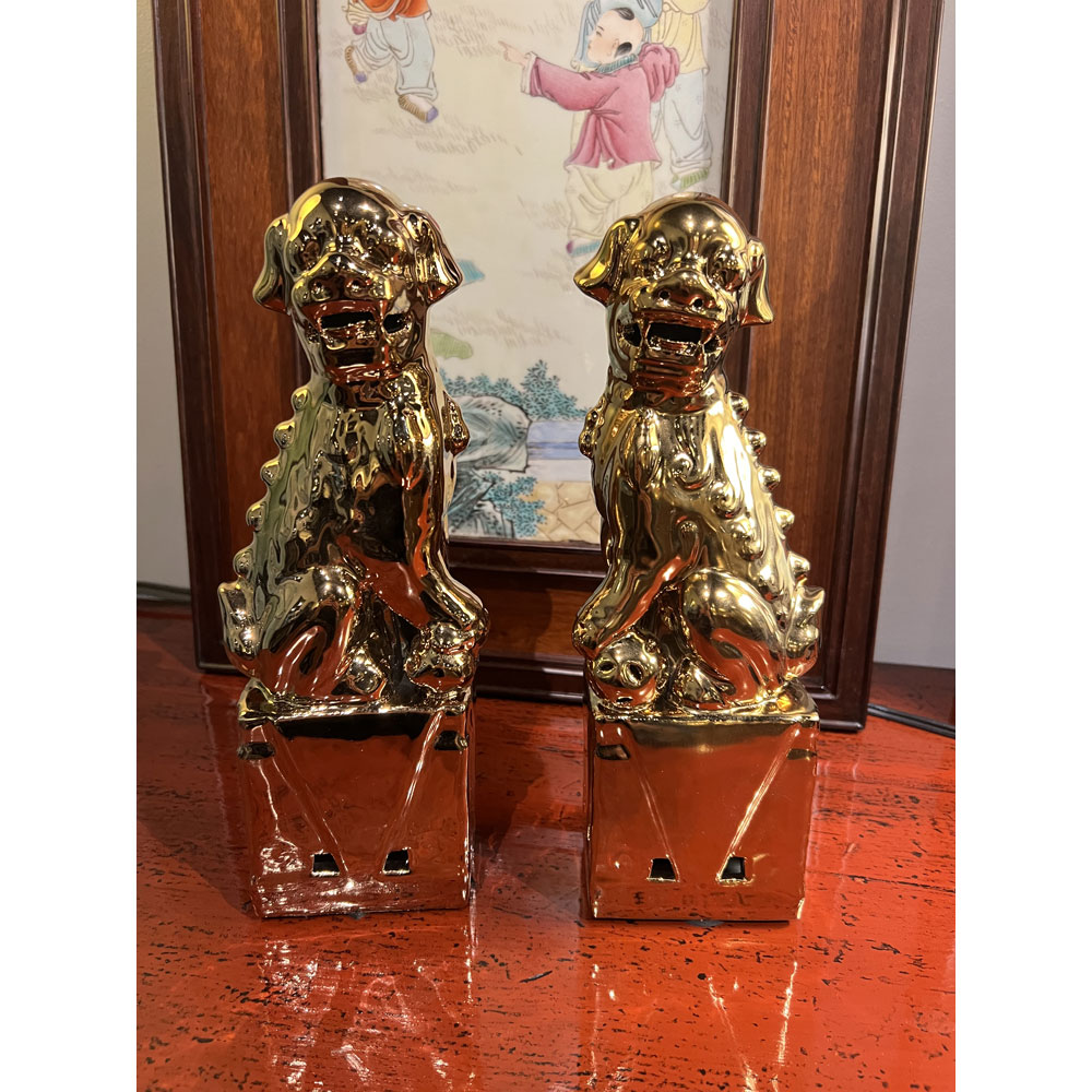 Gold Porcelain Chinese Foo Dog Set