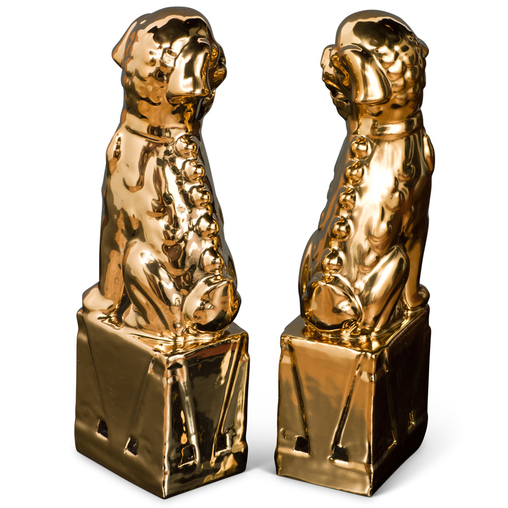 Gold Porcelain Chinese Foo Dog Set