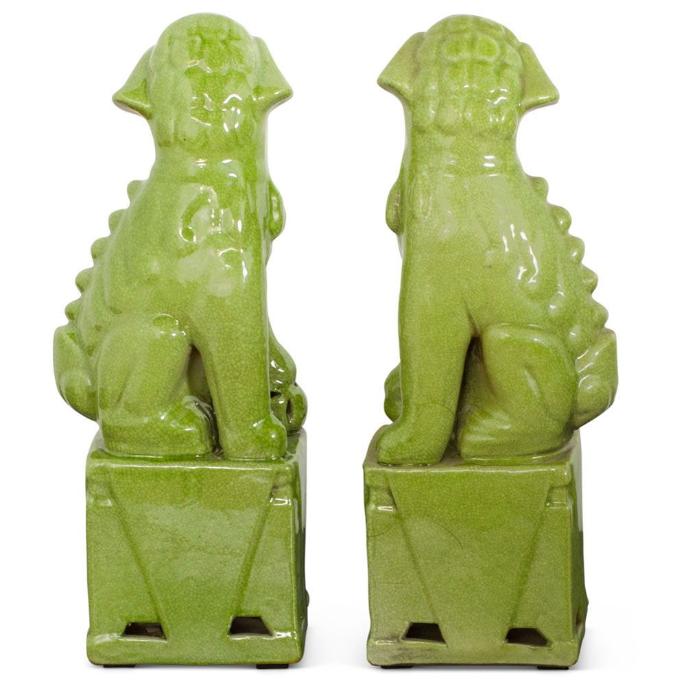 Green Porcelain Foo Dogs Chinese Statue Set