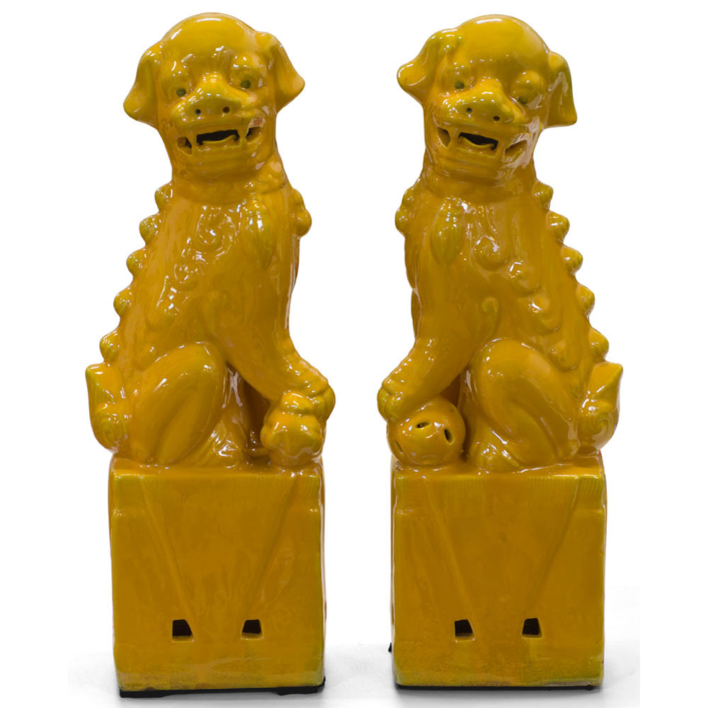 Yellow Porcelain Chinese Foo Dog Set