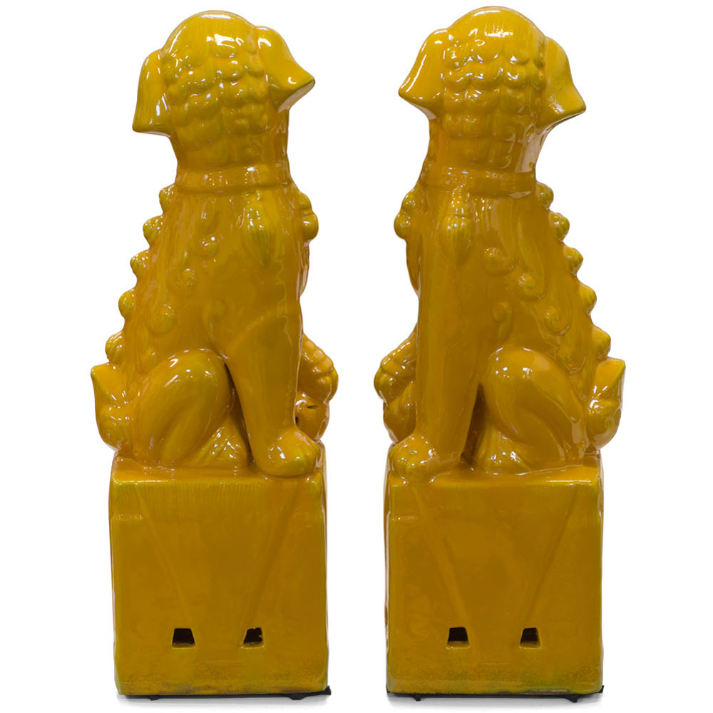 Yellow Porcelain Chinese Foo Dog Set