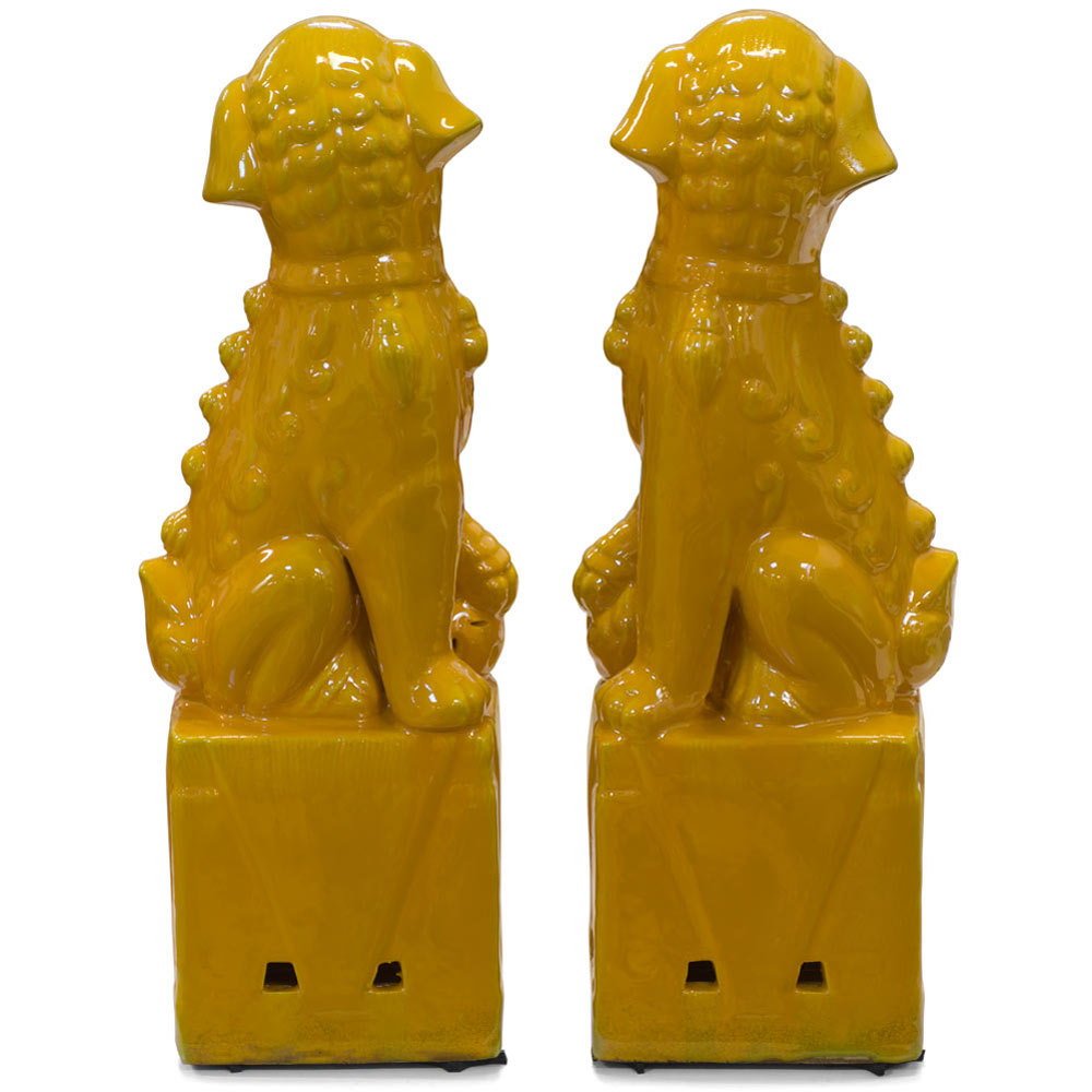 Yellow Porcelain Chinese Foo Dog Set